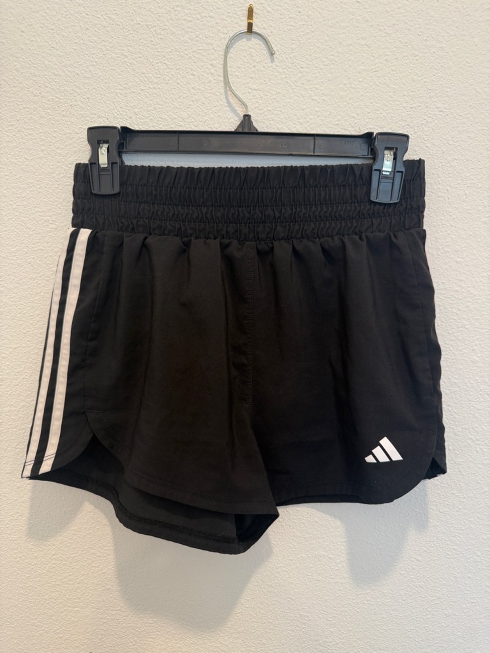 adidas Black Women's Pacer Training 3-Stripes Woven High-Rise Shorts - Picture 2 of 4